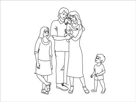 Line drawing of the familyのイラスト素材