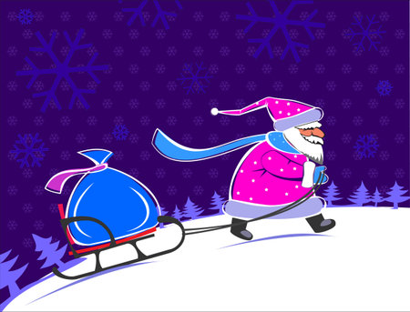 Santa Claus carrying a giftのイラスト素材