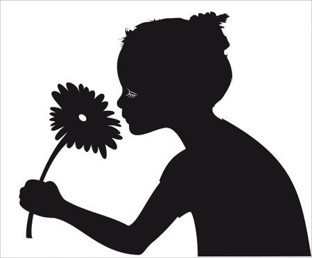 Girl smelling flower vector silhouetteのイラスト素材