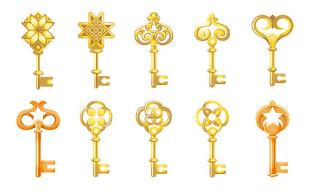 Vector keys set with decorative elements in retro styleのイラスト素材