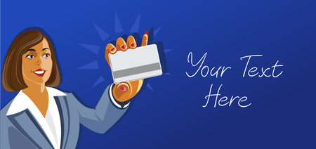 Business Woman Holding Card in Hand vector illustrationのイラスト素材