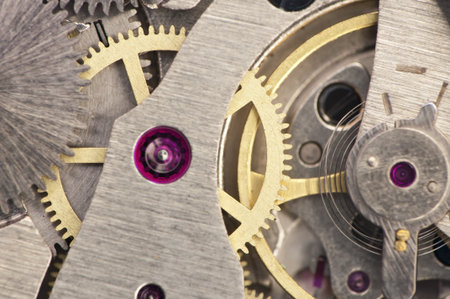 Detail hand-wound clock machineryの写真素材