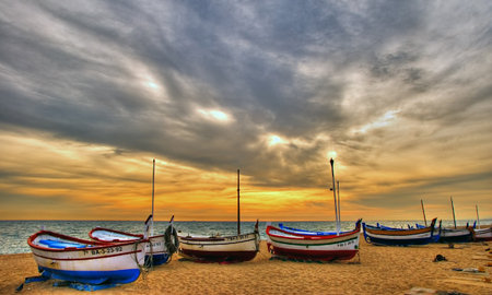 Some fishing boats waiting for a new day of fishingのeditorial素材
