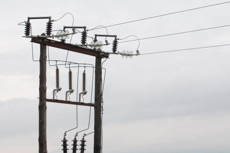 Old power lines with wooden bases