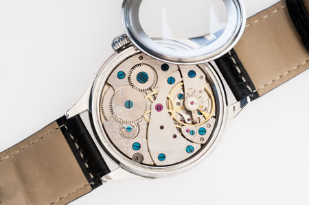 View of the interior of a manual winding watchの写真素材