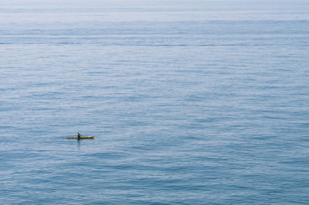 Canoeist training in the Mediterranean Seaの写真素材