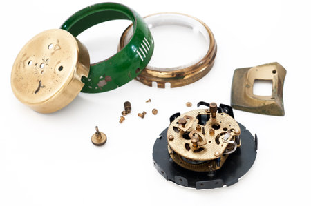 Clock disassembled for repair and calibrationの写真素材