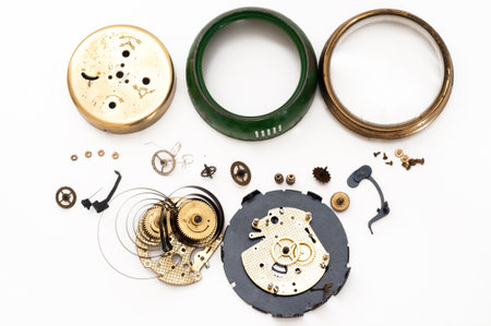Clock disassembled for repair and calibrationの写真素材
