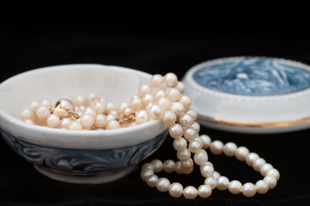 Detail of a porcelain box with a pearlの写真素材