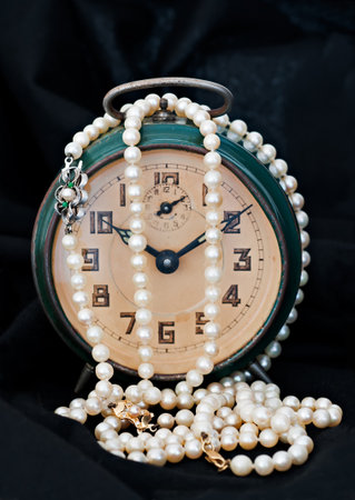 Overview of several ancient pearl necklacesの写真素材