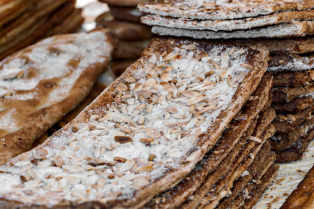 Puff pastry with pine nuts and almondsの写真素材