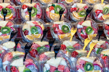 Varied selling fruit in traditional tradeの写真素材