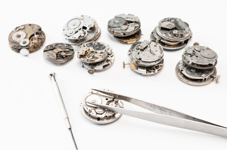 Detail of clock parts for restorationの写真素材