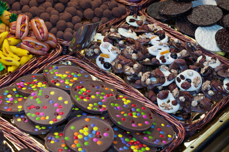 Detail of a shop selling chocolatesの写真素材