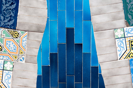 Detail of fireplace tiles and Antonio Gaudiの写真素材