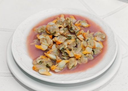 Detail of a plate of cockles