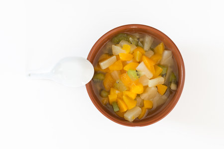 Closeup of a bowl with fruit salad の写真素材