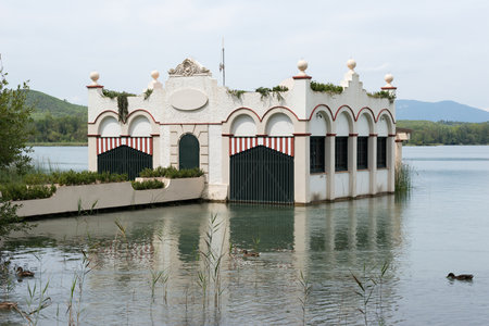 House at  Lake Banyoles in Girona (Spain)のeditorial素材