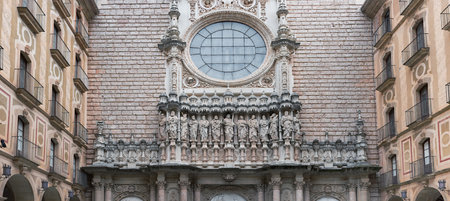 Different details Abbey of Santa Maria de Montserrat and mountainの写真素材