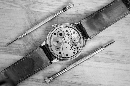 Detail of clock parts for restorationの写真素材