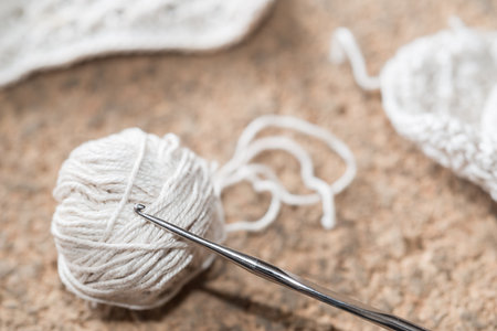 Crochet - weaving technique to work with yarn or stringの写真素材