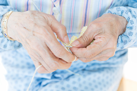 Nursing home. Detail of a woman's handsの写真素材