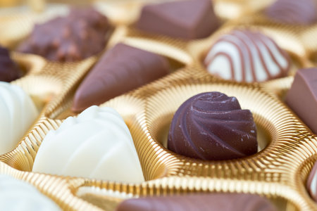 Box with an assortment of chocolatesの写真素材
