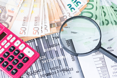 Simulation of graphs and financial studies with money from the European Unionの写真素材