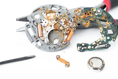 Clock with oxide machinery due to water ingressの写真素材