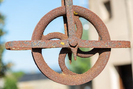 Detail of an old water well pulleyの写真素材