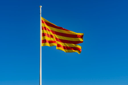 Detail of the flag of Catalonia in Spainの写真素材
