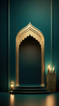 A collection of Lanterns for Ramadan Kareem on a blue backgroundの素材