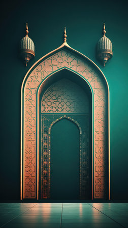 A collection of Lanterns for Ramadan Kareem on a blue backgroundの素材