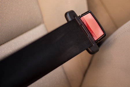 Life saver seatbelt buckled up inside the car.の写真素材