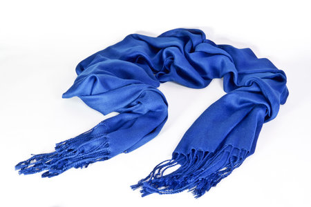 Blue scarf isolated on white backgroundの写真素材