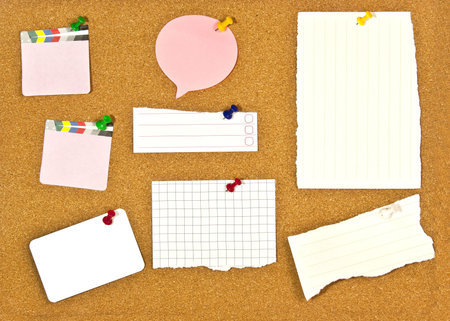 A corkboard interface with pinned items.  の写真素材