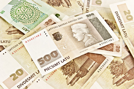 Latvian State five hundred lats banknotes and twenty lats banknotesの写真素材
