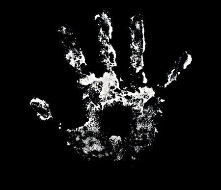 On black-white print of a human hand.の写真素材