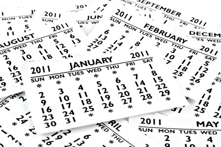 2011 calendar exteriors of the page. Month of January, the site is at the very top.の写真素材