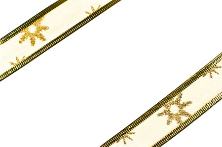 White greeting card with a gold ribbon.の写真素材