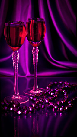 The purple background antique liqueur glasses.の写真素材