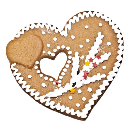 On a white background Christmas ornament gingerbread heart-shaped.の写真素材