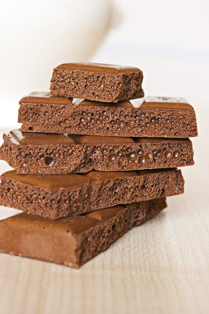 Tower of chocolate sponge bricks.の写真素材
