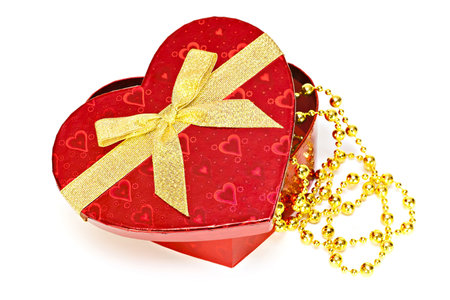 Gift box with a golden heart boxの写真素材