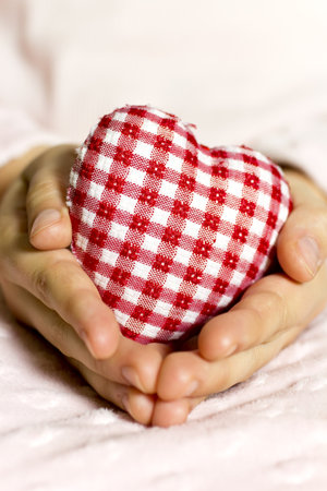 Little girl in the hands of a small heart.の写真素材
