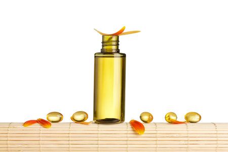 Spa accessories, bottle of natural mango oil.の写真素材