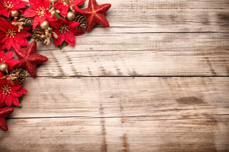 Christmas decoron the wooden background. Christmas greeting card.の写真素材