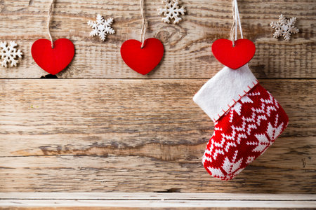 Christmas backgrounds. Christmas decor on the wooden background.の写真素材