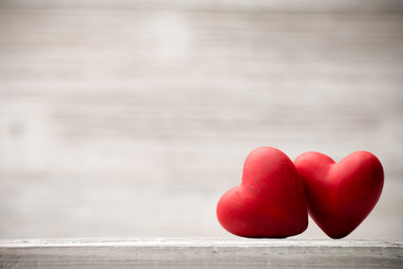 Red heart on the wooden wallの写真素材