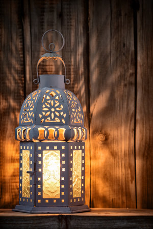 Christmas candlestick on a wooden background with christmas ornament.